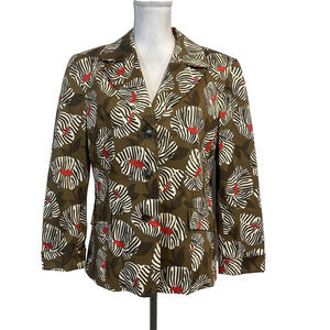 Evan Picone Blazer Jacket size 16 Brown Coral Floral Stretch Career Church Suit